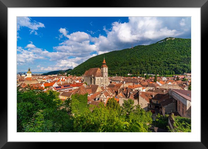 Panorana of the old city center of Brasov and Tampa Mountain, Romania Framed Mounted Print by Chun Ju Wu