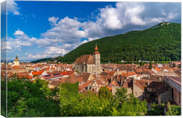 Panorana of the old city center of Brasov and Tampa Mountain, Romania Canvas Print by Chun Ju Wu
