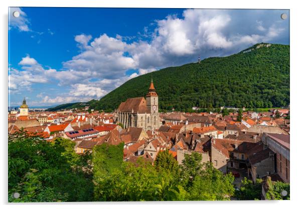 Panorana of the old city center of Brasov and Tampa Mountain, Romania Acrylic by Chun Ju Wu
