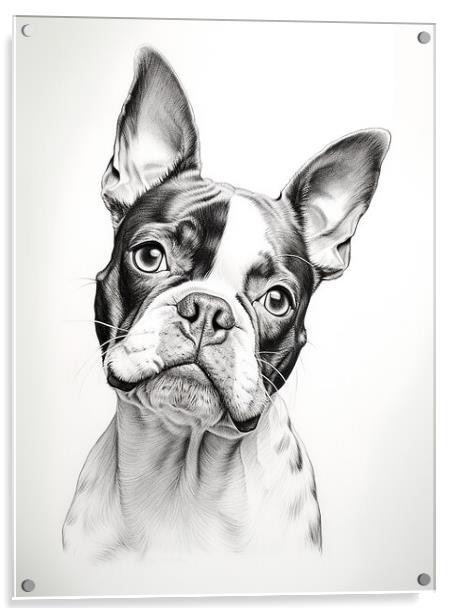 Boston Terrier Pencil Drawing Acrylic by K9 Art