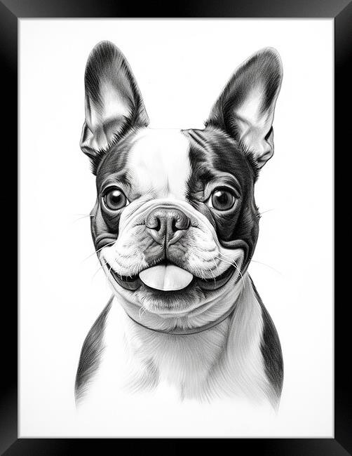 Boston Terrier Pencil Drawing Framed Print by K9 Art