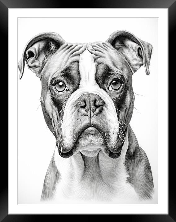 Boxer Pencil Drawing Framed Mounted Print by K9 Art