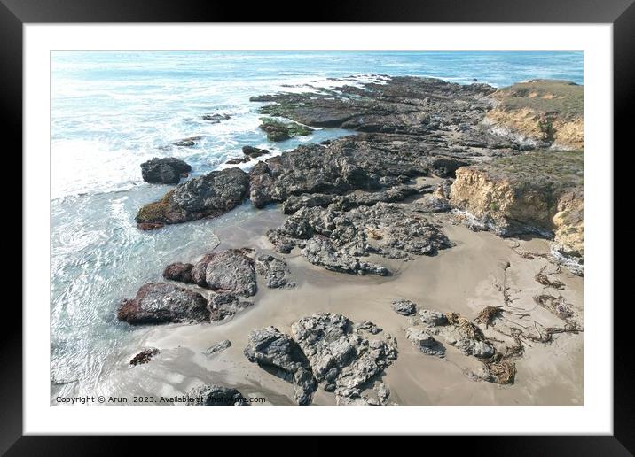 Beaches, marshes and cliffs at San Simeon  California Framed Mounted Print by Arun 