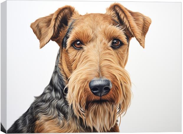 Airedale Terrier Pencil Drawing Canvas Print by K9 Art