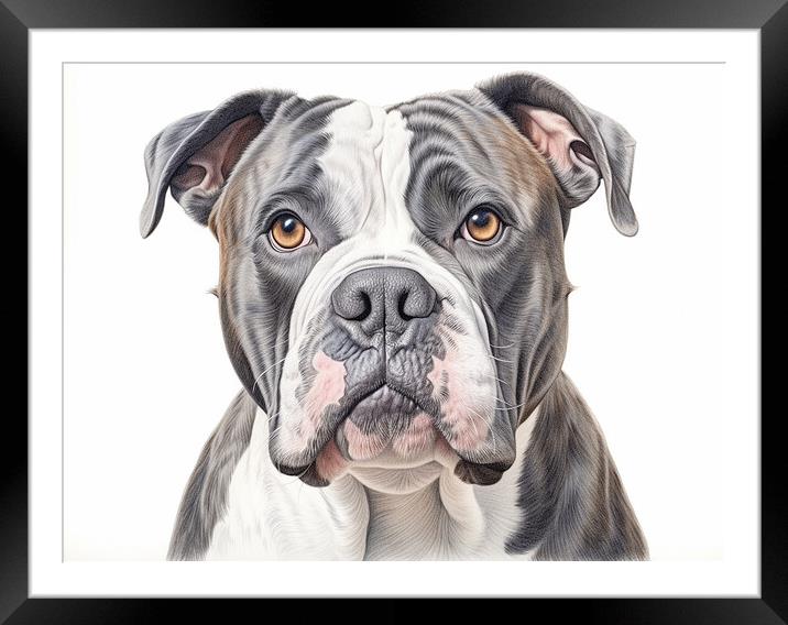 American Bulldog Pencil Drawing Framed Mounted Print by K9 Art