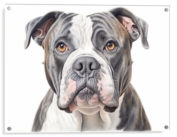 American Bulldog Pencil Drawing Acrylic by K9 Art