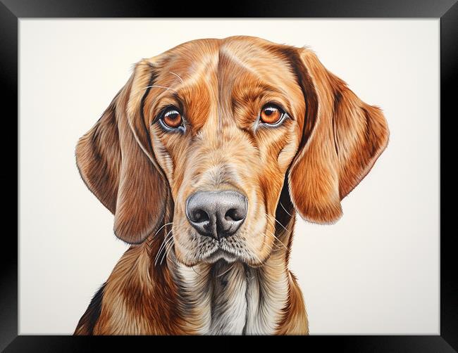 American English Coonhound Pencil Drawing Framed Print by K9 Art