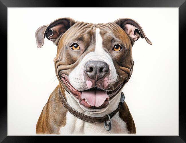 American Staffordshire Terrier Pencil Drawing Framed Print by K9 Art