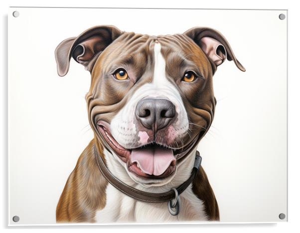 American Staffordshire Terrier Pencil Drawing Acrylic by K9 Art