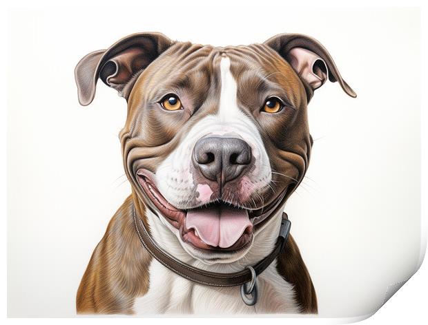 American Staffordshire Terrier Pencil Drawing Print by K9 Art