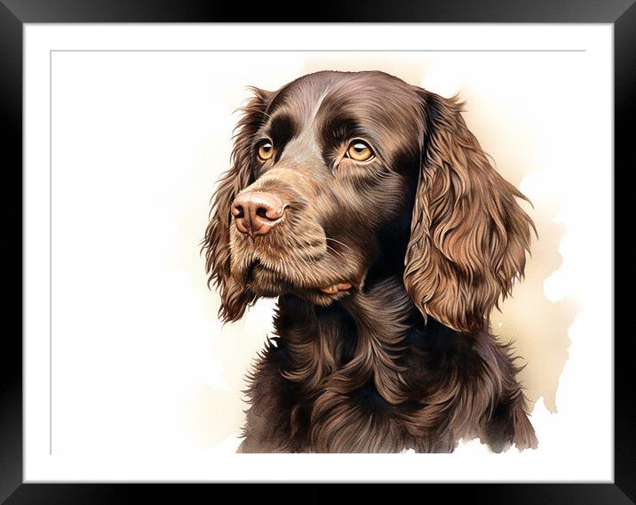 American Water Spaniel Pencil Drawing Framed Mounted Print by K9 Art