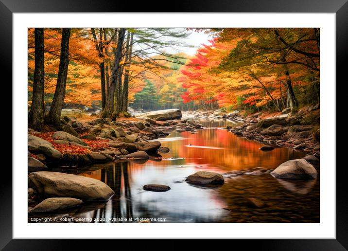 New England Stream in Autumn Framed Mounted Print by Robert Deering