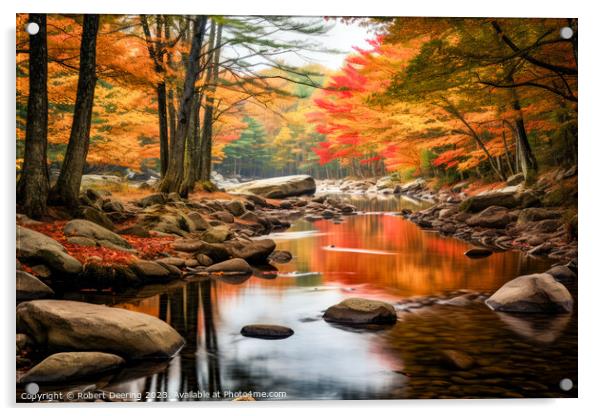 New England Stream in Autumn Acrylic by Robert Deering