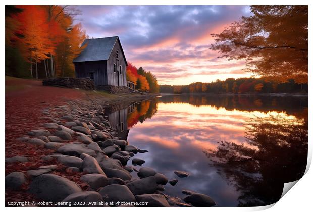New England Shack in Fall Print by Robert Deering
