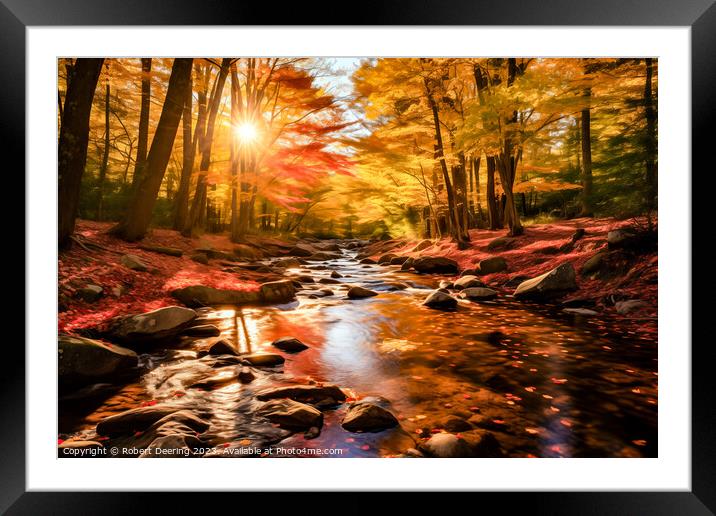 New England Fall Stream at Sunrise Framed Mounted Print by Robert Deering