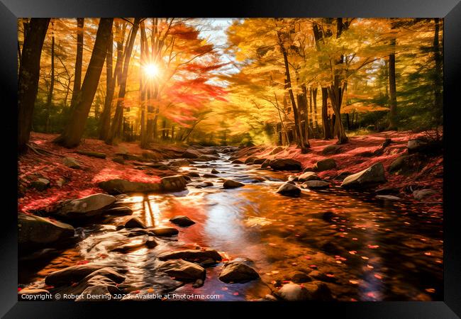 New England Fall Stream at Sunrise Framed Print by Robert Deering