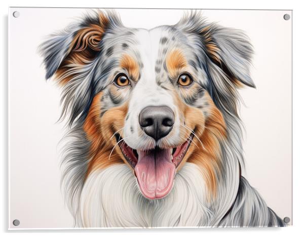 Australian Shepherd Dog Pencil Drawing Acrylic by K9 Art