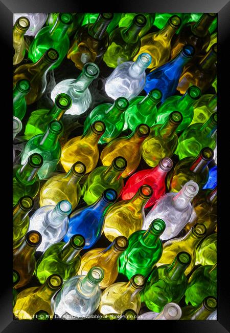 A collection of many coloured wine bottles Framed Print by Phil Lane