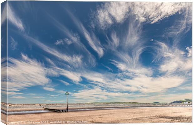 Cirrus clouds over Borth beach, Ceredigion, Wales, Canvas Print by Phil Lane