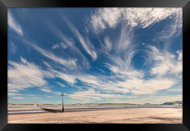 Cirrus clouds over Borth beach, Ceredigion, Wales, Framed Print by Phil Lane