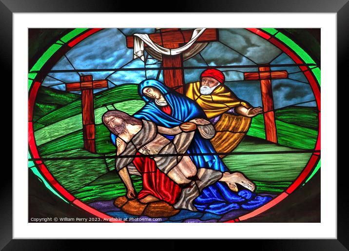 Pieta Stained Glass Window Archangel Church San Miguel Mexico Framed Mounted Print by William Perry