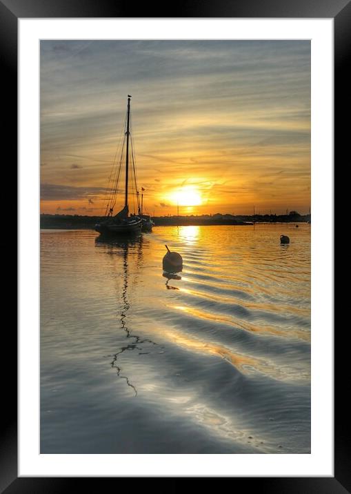 Sunrise colours and reflections over Brightlingsea Harbour in Essex  Framed Mounted Print by Tony lopez