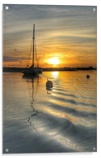 Sunrise colours and reflections over Brightlingsea Harbour in Essex  Acrylic by Tony lopez