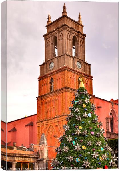 Old Church Tower Christmas San Miguel Mexico Canvas Print by William Perry