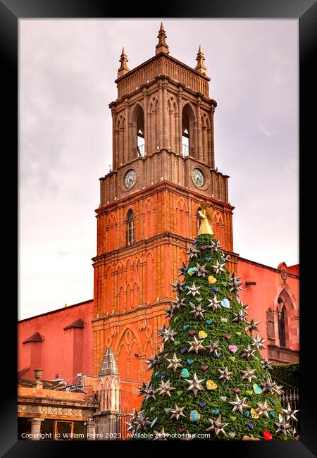 Old Church Tower Christmas San Miguel Mexico Framed Print by William Perry