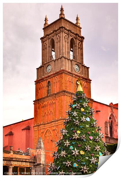 Old Church Tower Christmas San Miguel Mexico Print by William Perry