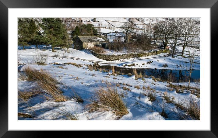 Snowfall, Watendlath Farm Framed Mounted Print by John Dunbar
