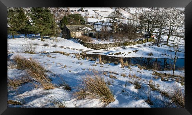 Snowfall, Watendlath Farm Framed Print by John Dunbar
