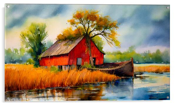 Red Barn by the River Acrylic by Mike Shields