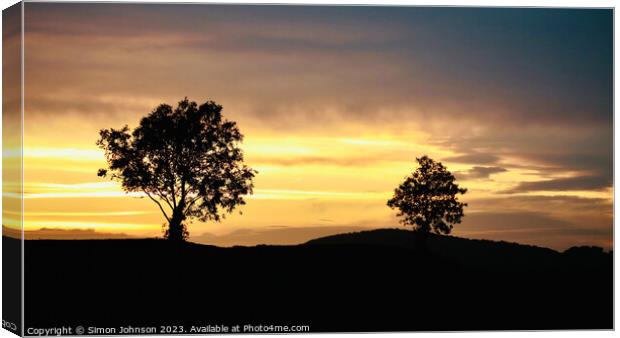 A tree with a sunset in the background Canvas Print by Simon Johnson