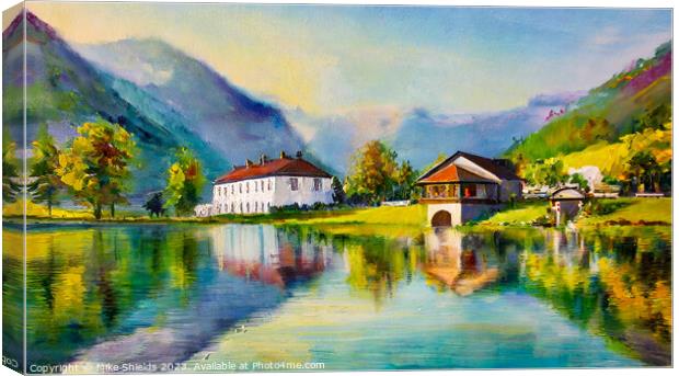 Lakeside Villa Reflections Canvas Print by Mike Shields
