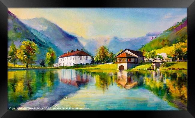 Lakeside Villa Reflections Framed Print by Mike Shields