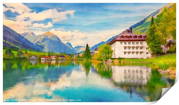 Lakeside Luxury Hotel Print by Mike Shields