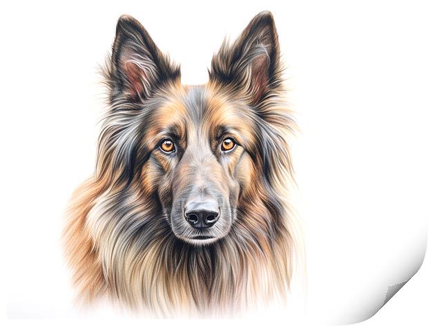 Belgian Tervuren Pencil Drawing Print by K9 Art