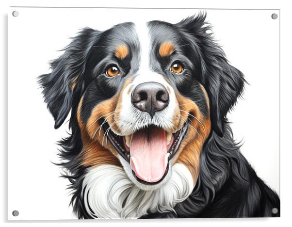 Bernese Mountain Dog Pencil Drawing Acrylic by K9 Art