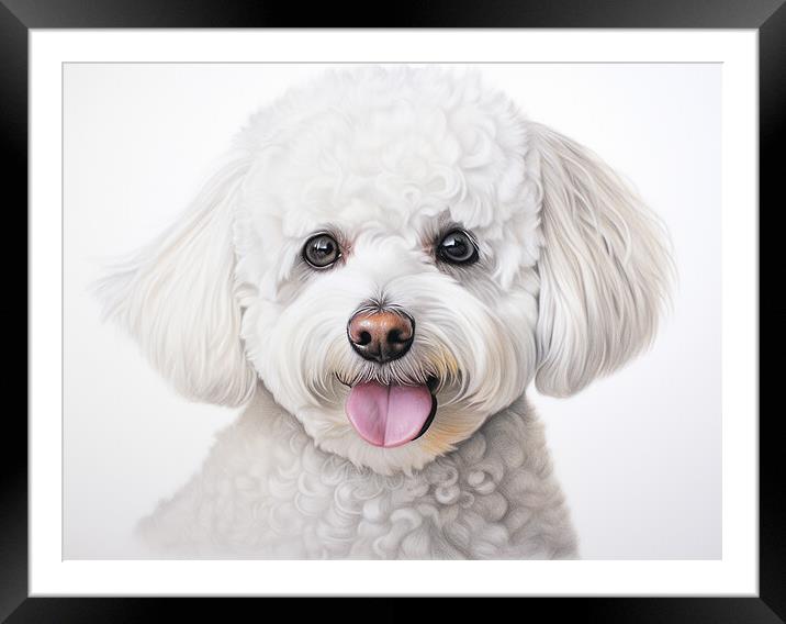 Bichon Frise Pencil Drawing Framed Mounted Print by K9 Art