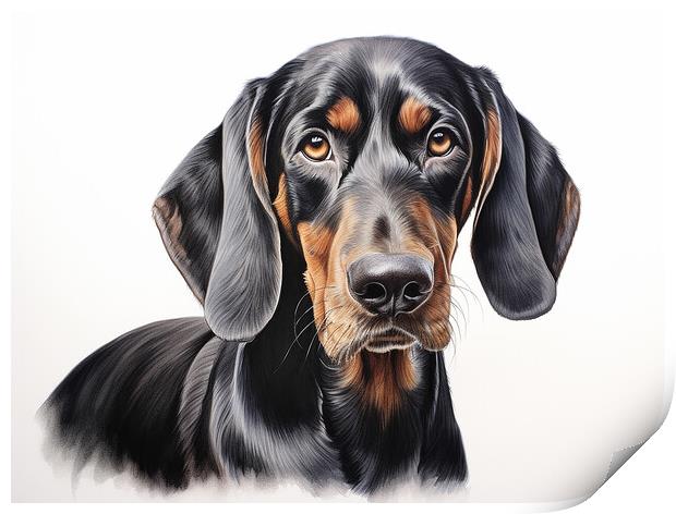 Black And Tan Coonhound Pencil Drawing Print by K9 Art