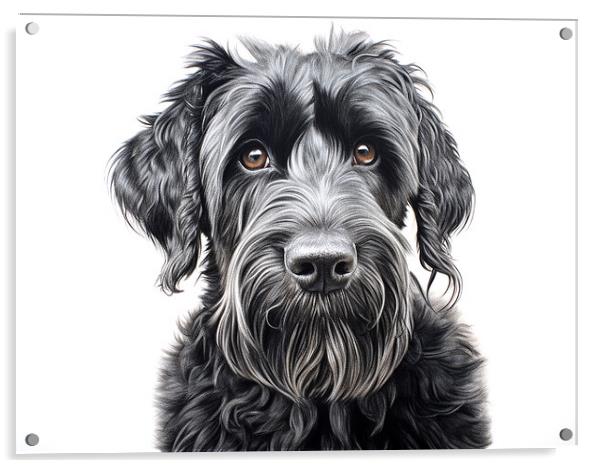 Black Russian Terrier Pencil Drawing Acrylic by K9 Art