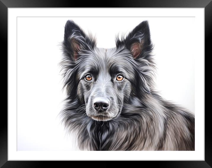 Belgian Sheepdog Pencil Drawing Framed Mounted Print by K9 Art