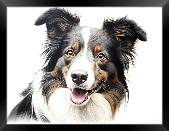 Pencil Drawing Border Collie Framed Print by K9 Art