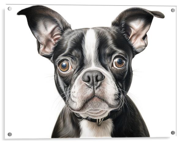 Boston Terrier Pencil Drawing Acrylic by K9 Art