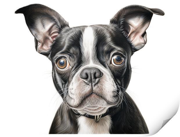 Boston Terrier Pencil Drawing Print by K9 Art