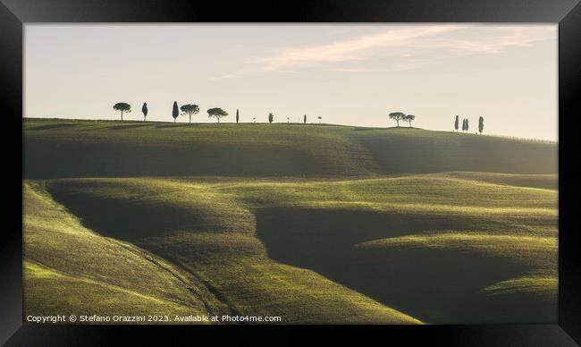 Rolling hills, cypress and pine trees. Tuscany, Italy Framed Print by Stefano Orazzini