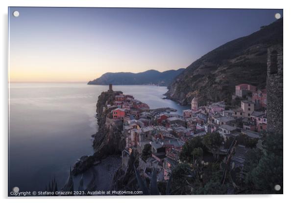 Blue hour over Vernazza village, view after sunset. Cinque Terre Acrylic by Stefano Orazzini