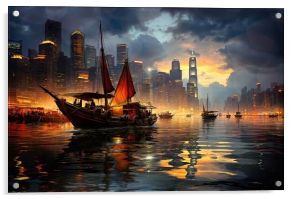 Hong Kong Night Acrylic by Brian Tarr