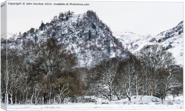 Winters Touch on Castle Crag Canvas Print by John Dunbar